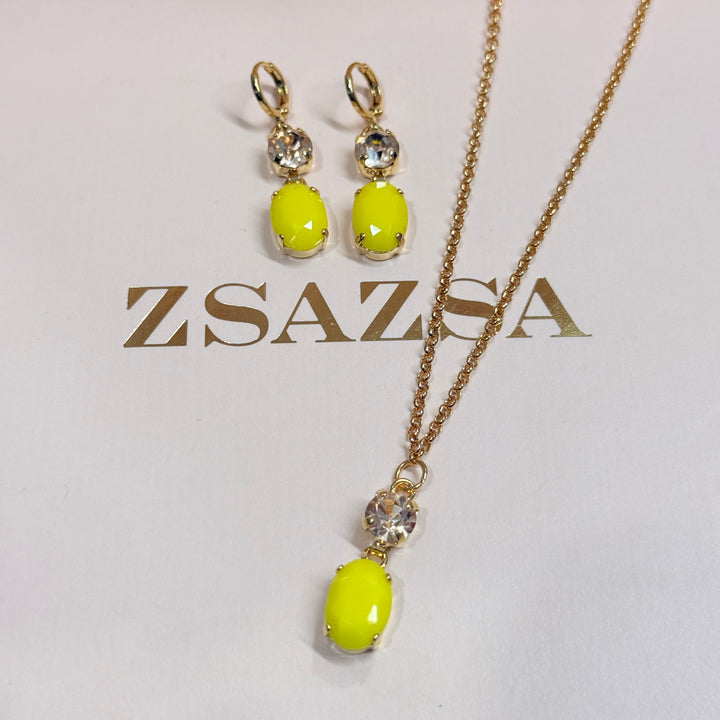 Oval and round champagne and yellow preciosa crystals pendant set