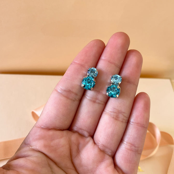 Turquoise double Swarovski crystals studs