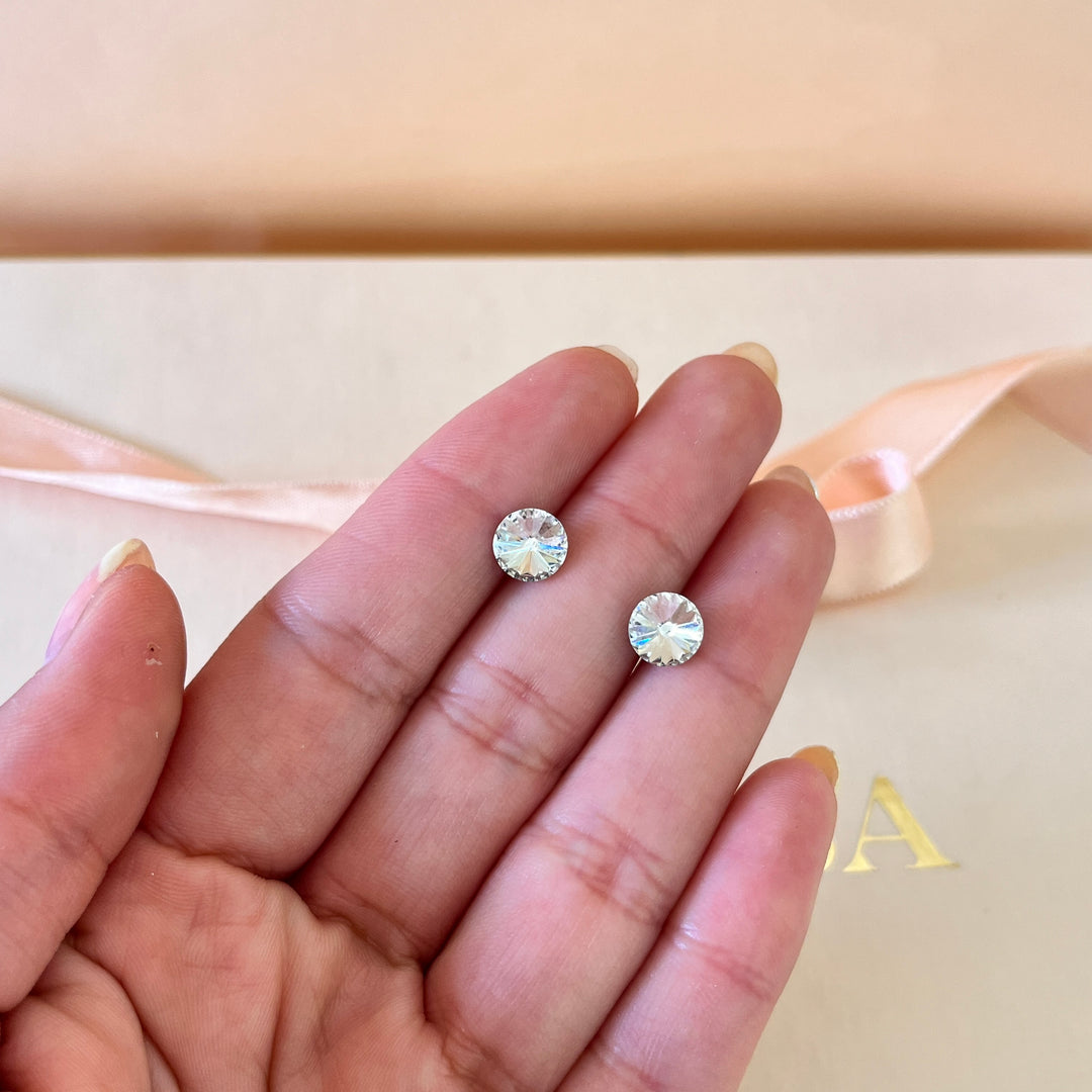 Swarovski crystals small round white gold plated studs