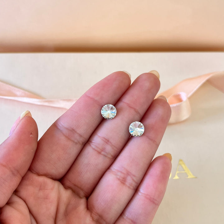 Swarovski crystals small round white gold plated studs