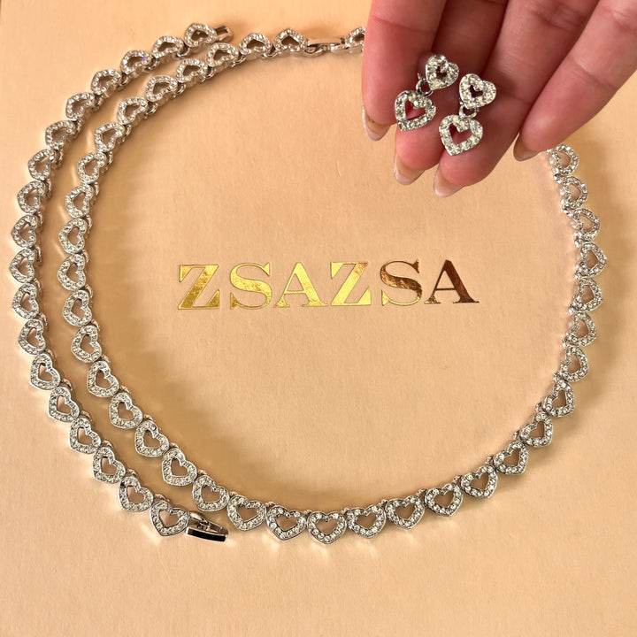 Swarovski crystals heart white gold plated set