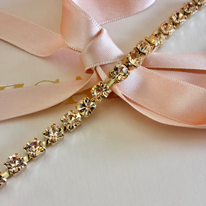Peach Swarovski crystals gold plated bracelet