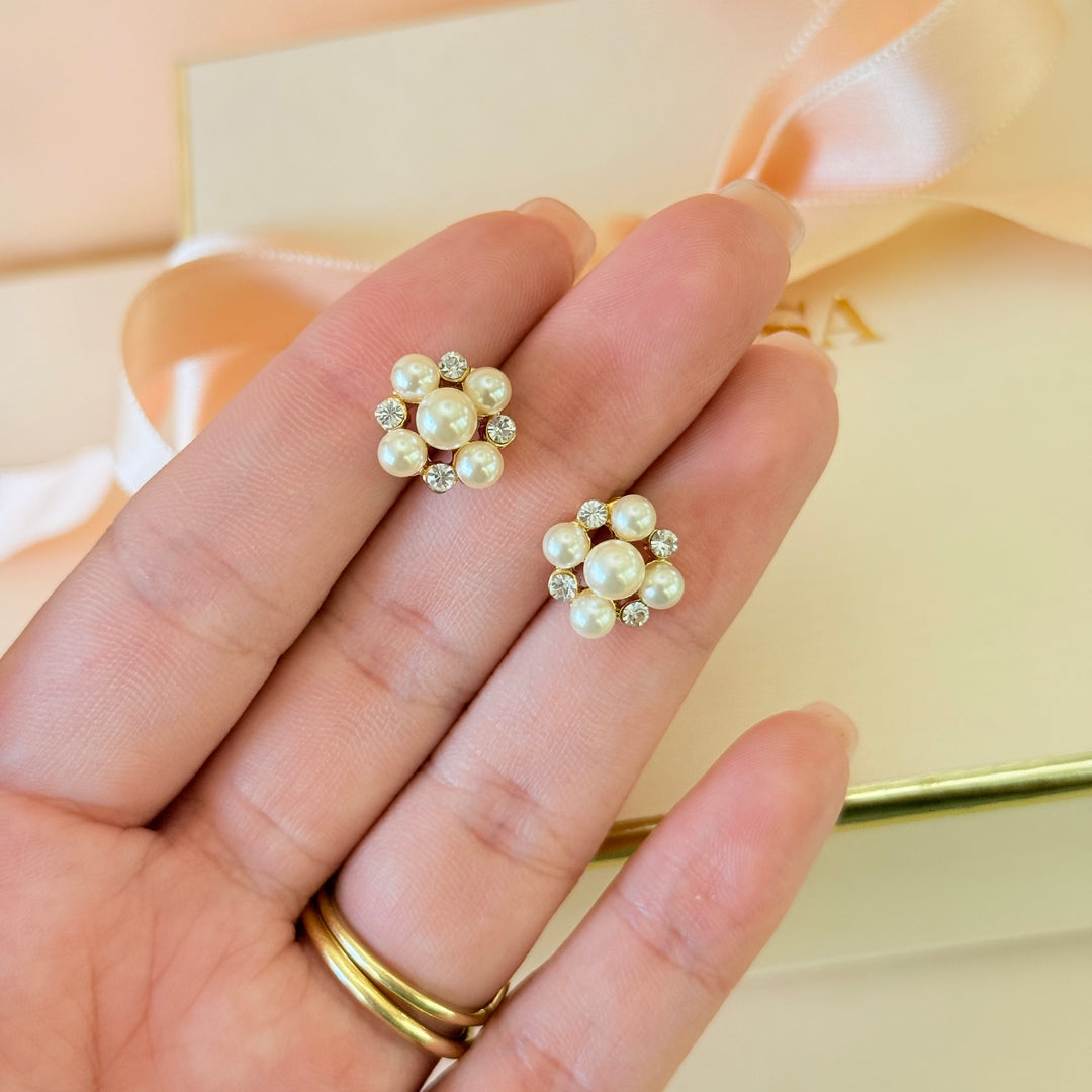 Swarovski crystals & cream pearl gold plated earrings