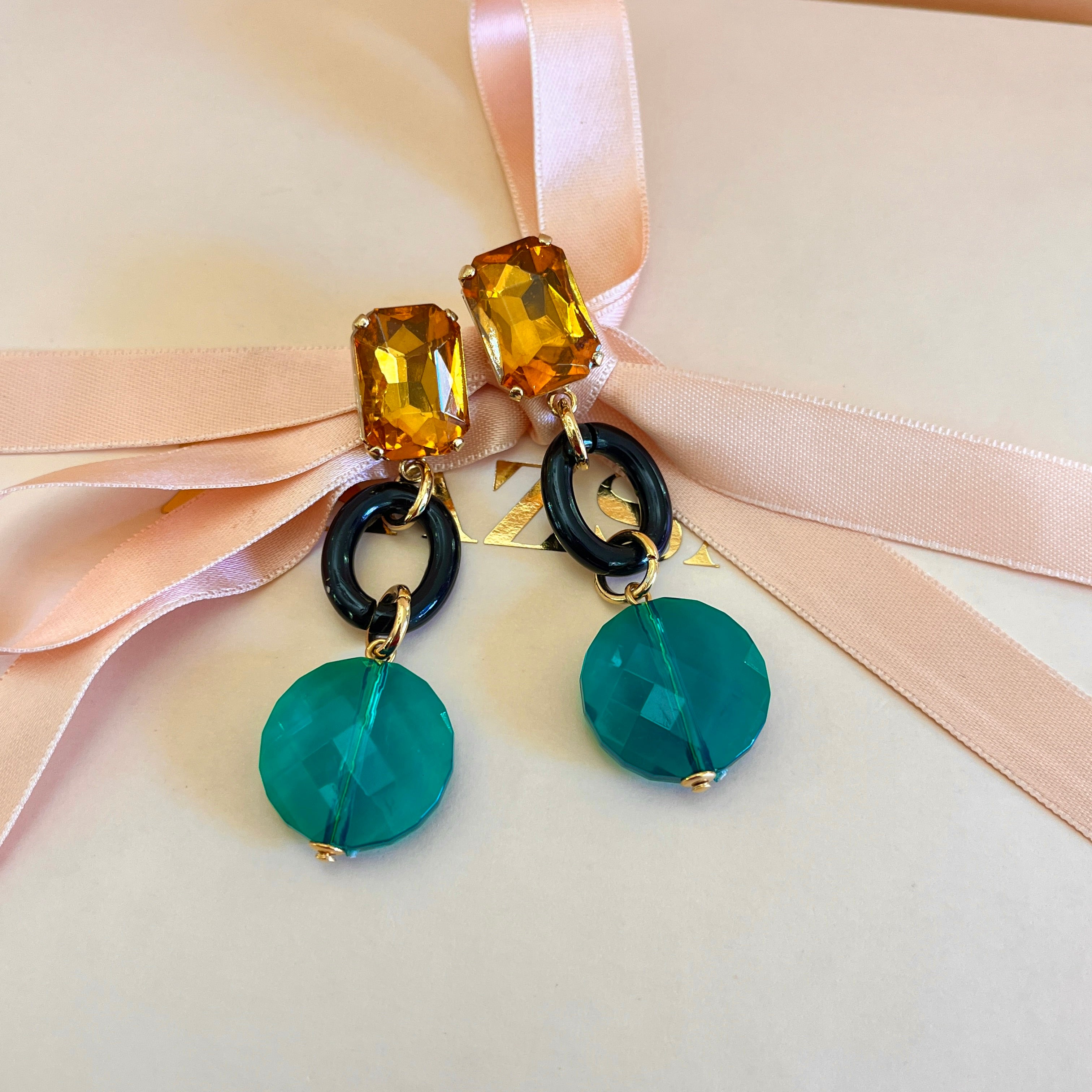 Yellow Swarovski crystals with resin earrings