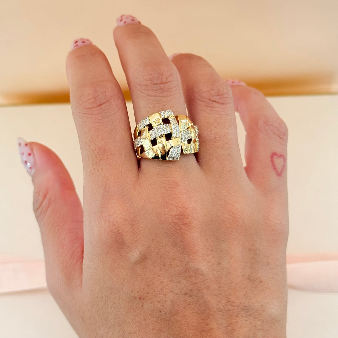 Grid zircone gold plated ring