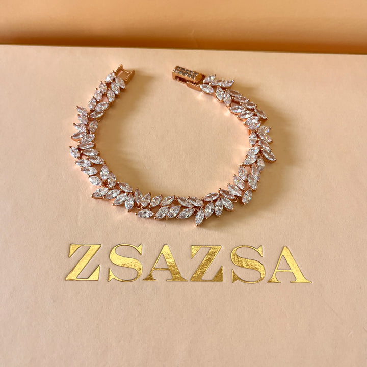 Marquise zircone rose gold plated necklace and bracelet