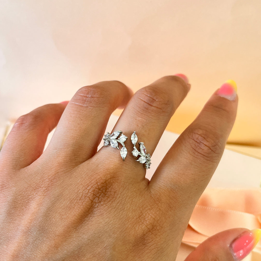 Zircone marquise white gold plated open ring