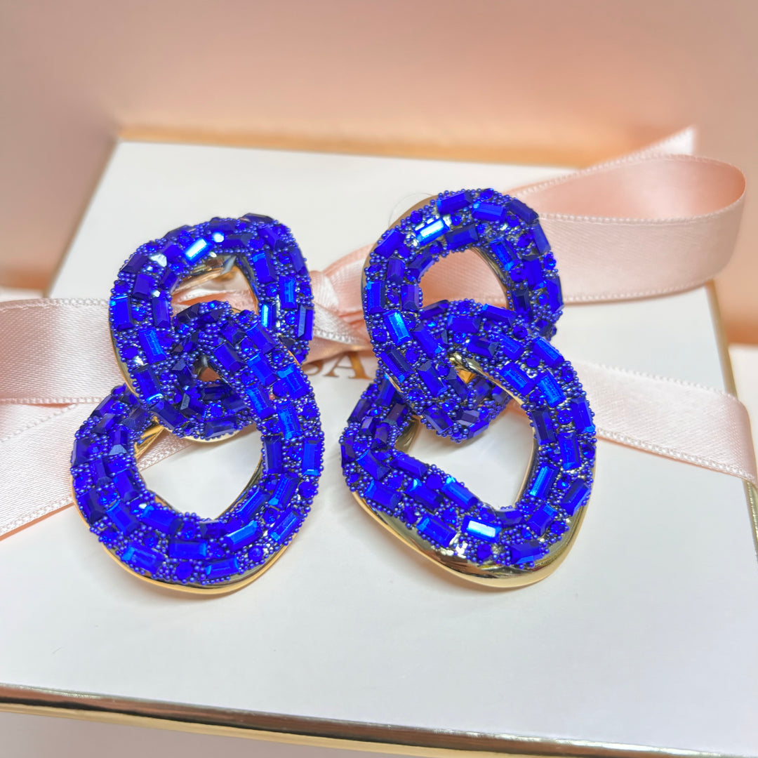 Stone Embellished Link Evening Earrings