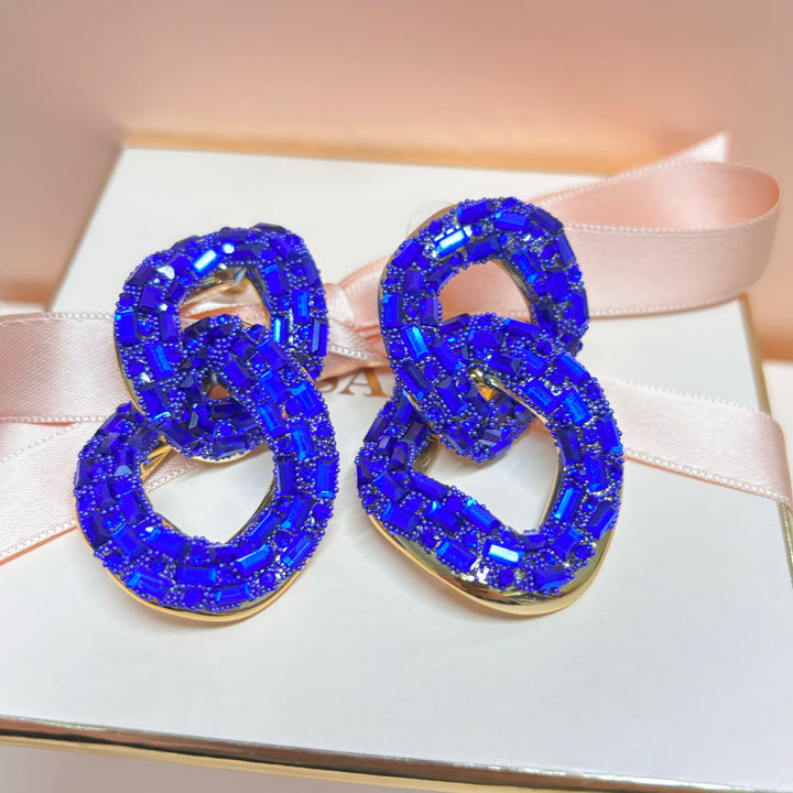 Stone Embellished Link Evening Earrings