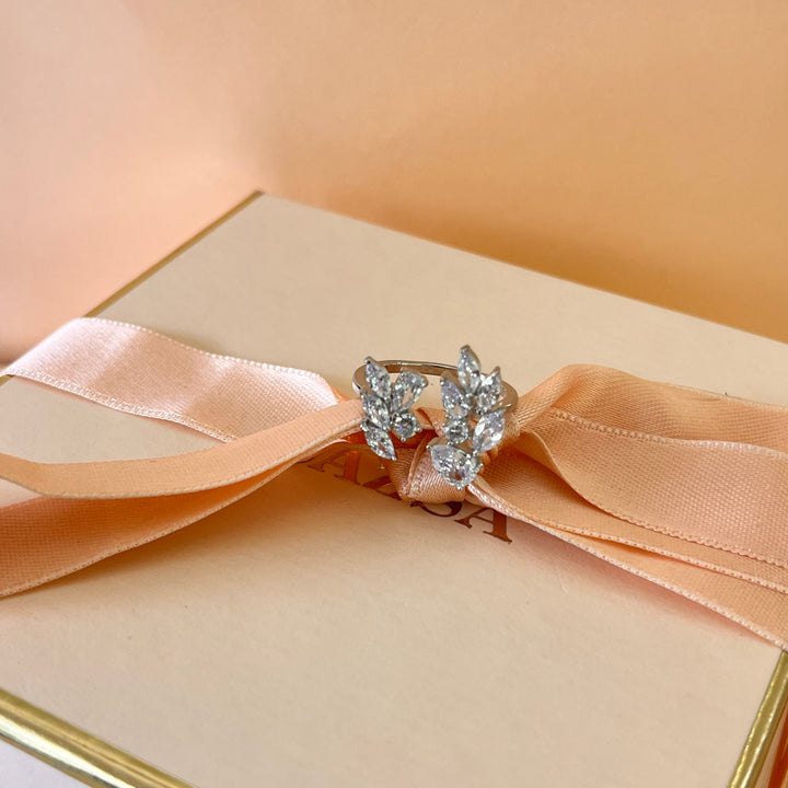 Zircone marquise white gold plated dainty open ring