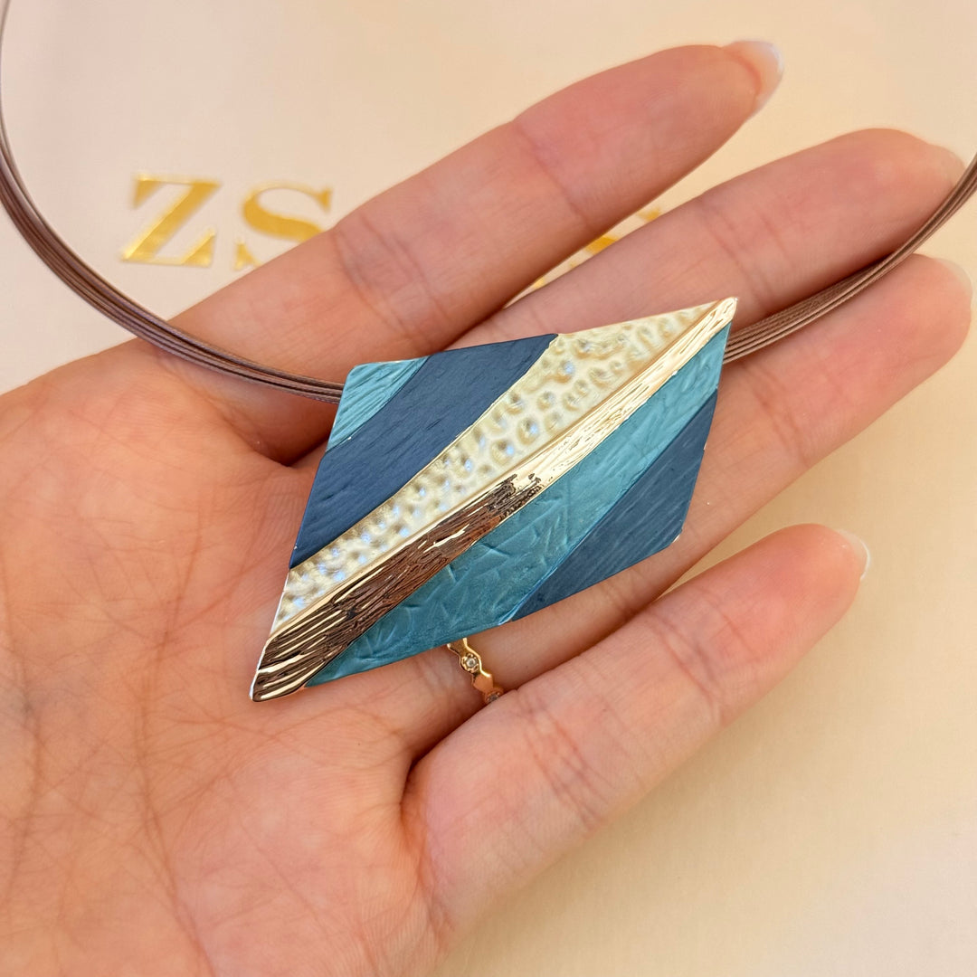 Mixed texture blue enamel rose gold plated set