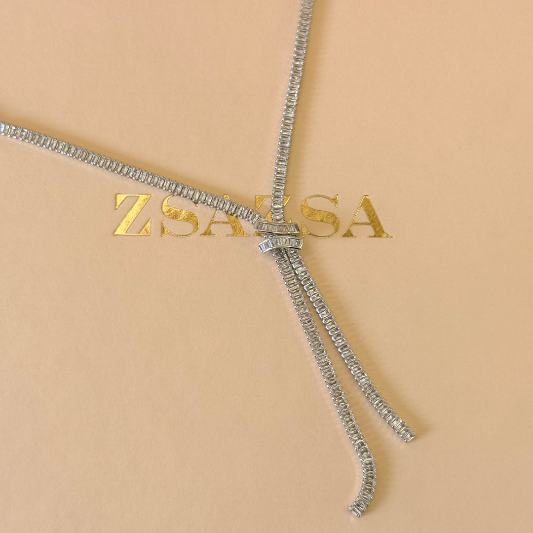 Baguette zircone silver necklace