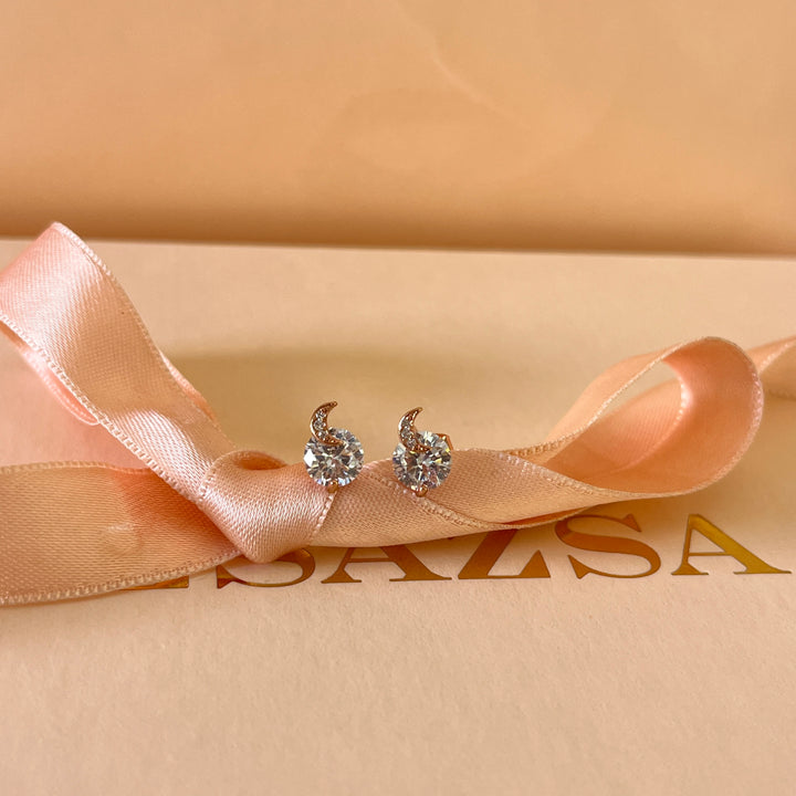 Zircone rose gold plated moon studs