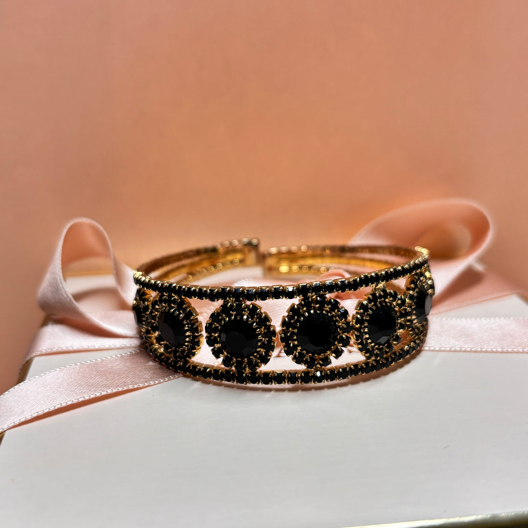 Black gold flowers bangle