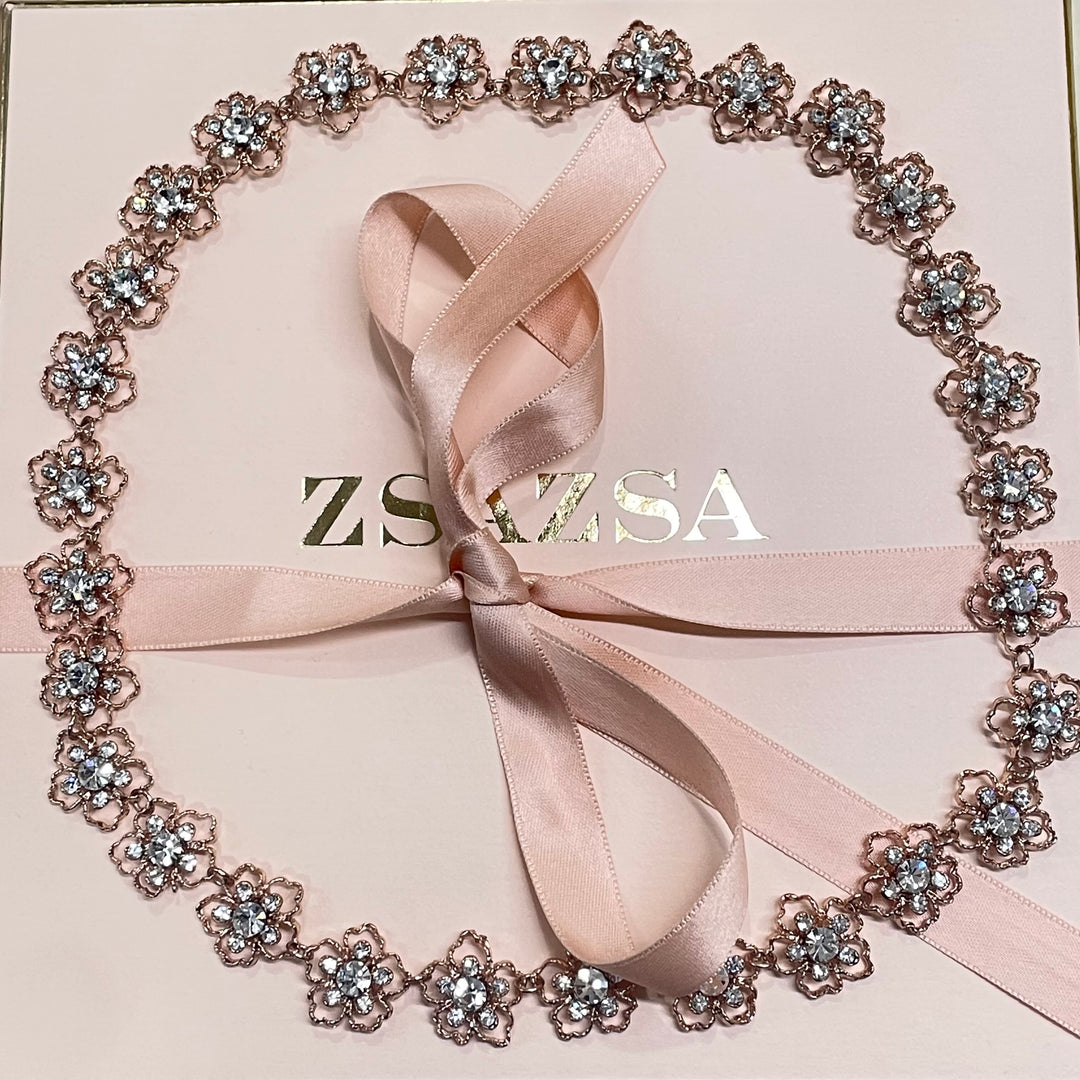 Rhinestone Rose gold plated flowers garland