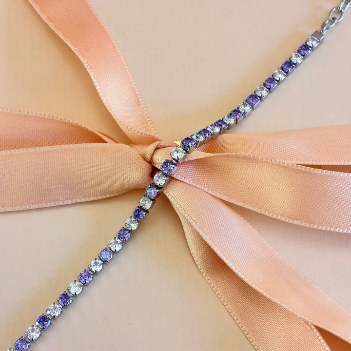 Lilac stainless steel silver zircone tennis bracelet