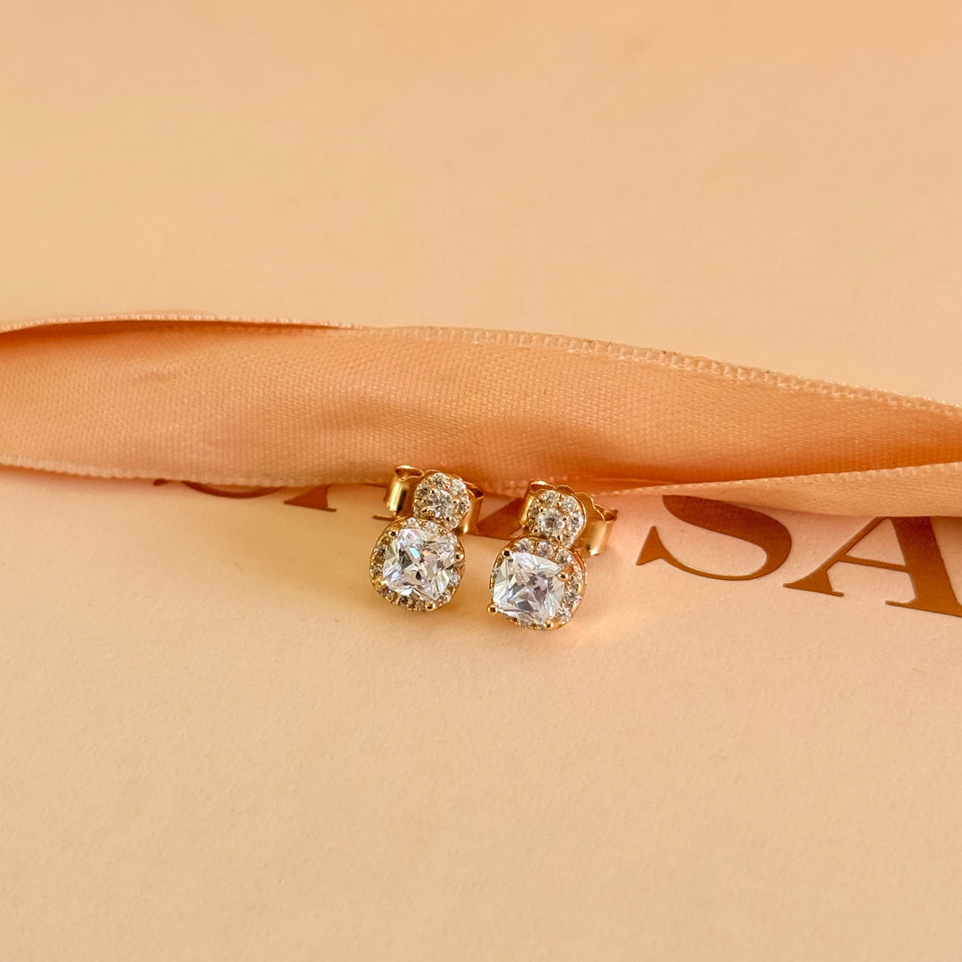 Dainty round and square gold plated earrings