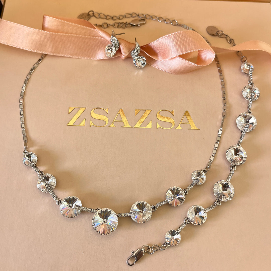 Swarovski crystals round white gold plated set