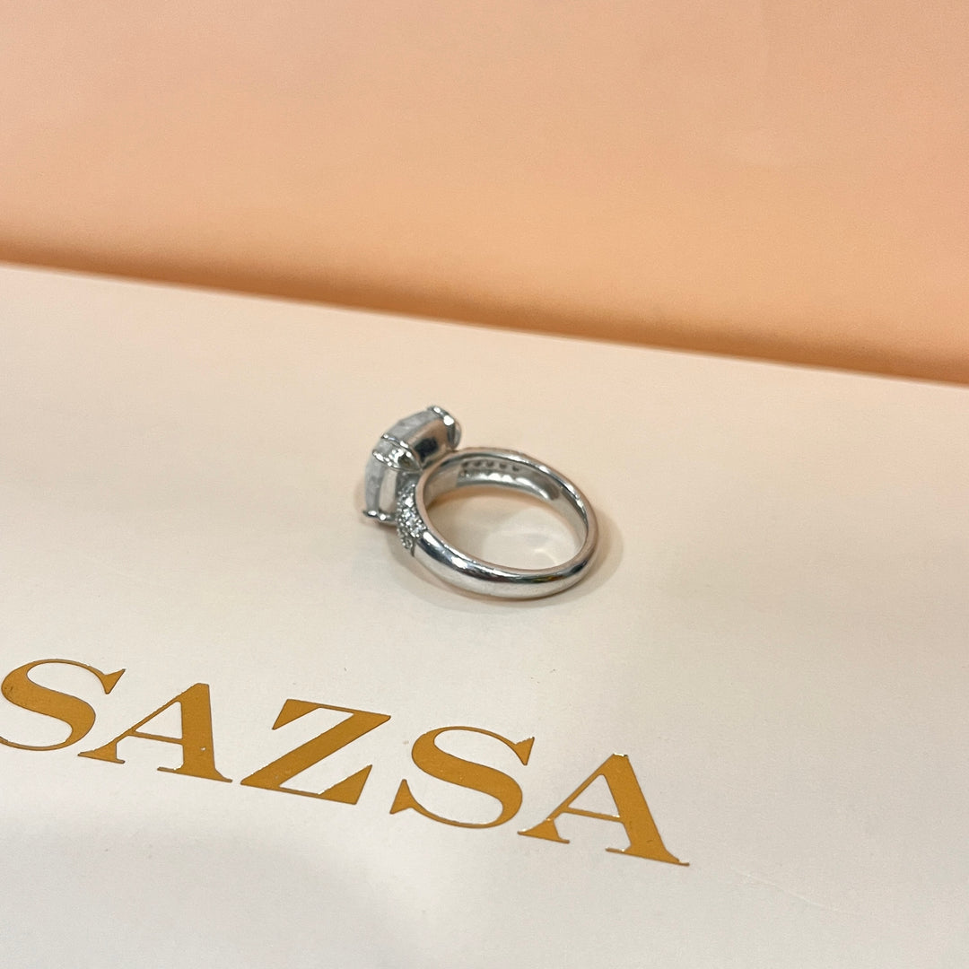 Semiprecious stone square sterling silver ring