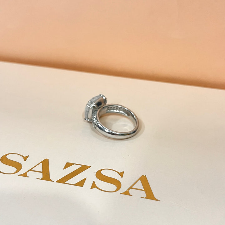 Semiprecious stone square sterling silver ring