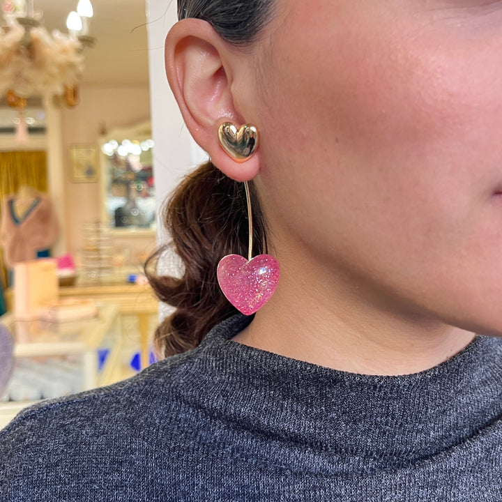 Pink Cherry heart resin Front-Back earrings