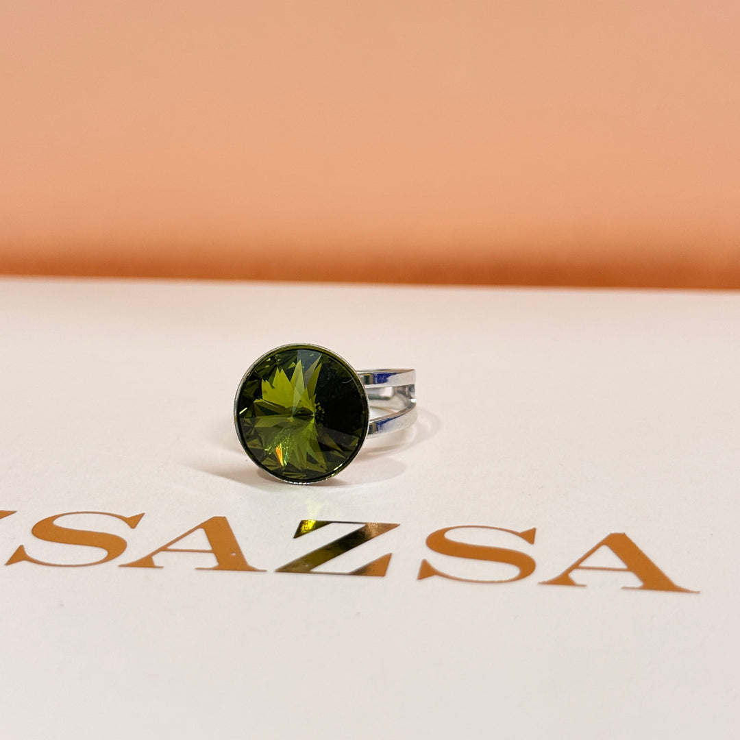 Olive green Swarovski crystals silver set