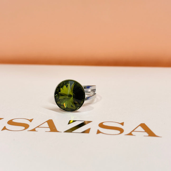 Olive green Swarovski crystals silver set