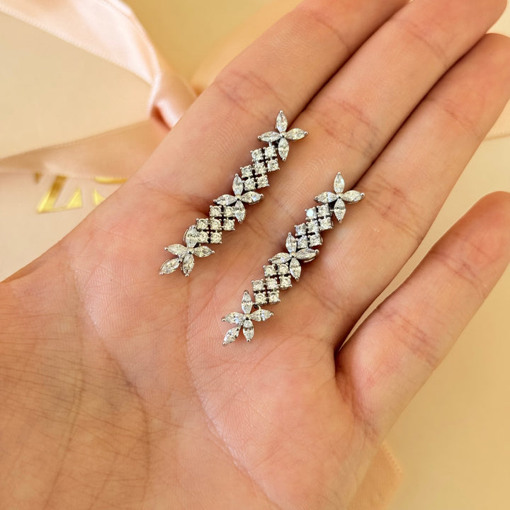 Flower and round zircone silver earrings and bracelet