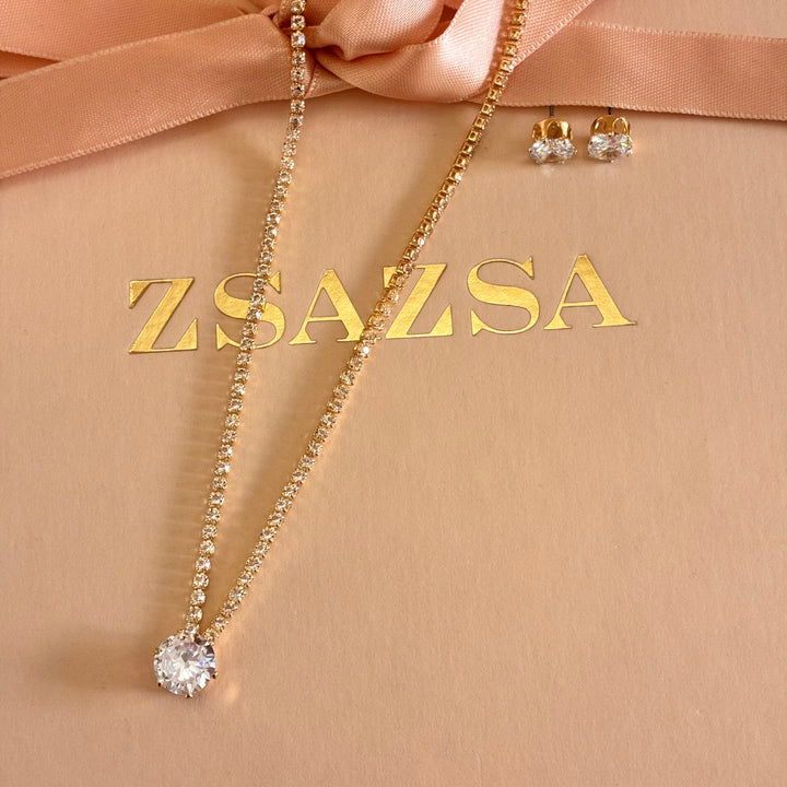 Solitaire zircone gold plated set