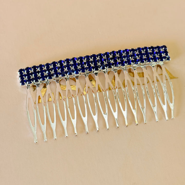 Rhinestone 3 rows royal blue silver comb