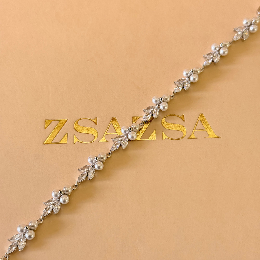 Pearls and marquise zircone silver bracelet