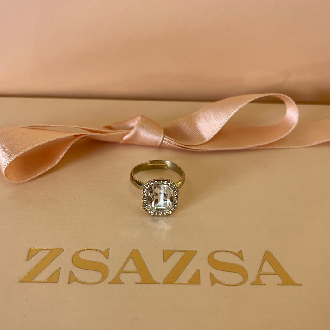 Swarovski crystals rectangular gold plated studs and ring