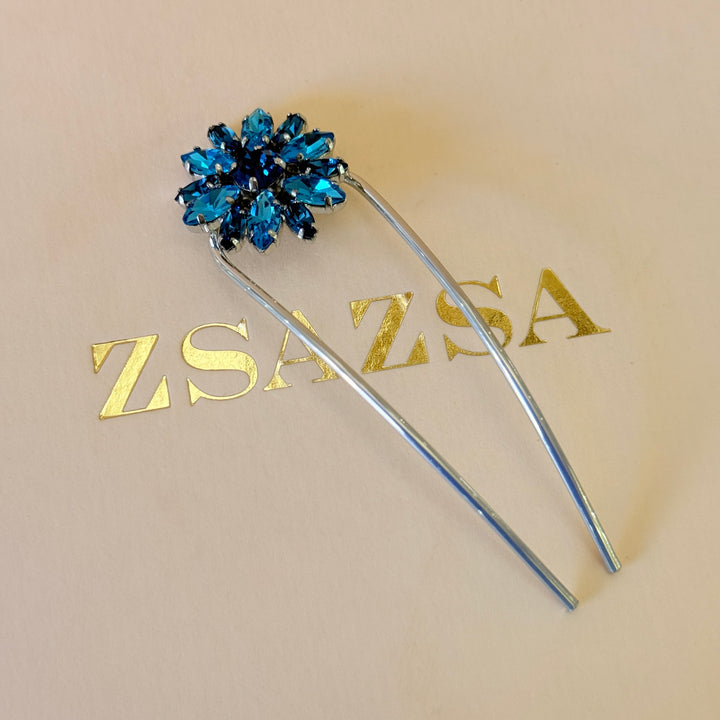 Preciosa crystals verdemar flower silver hair pin