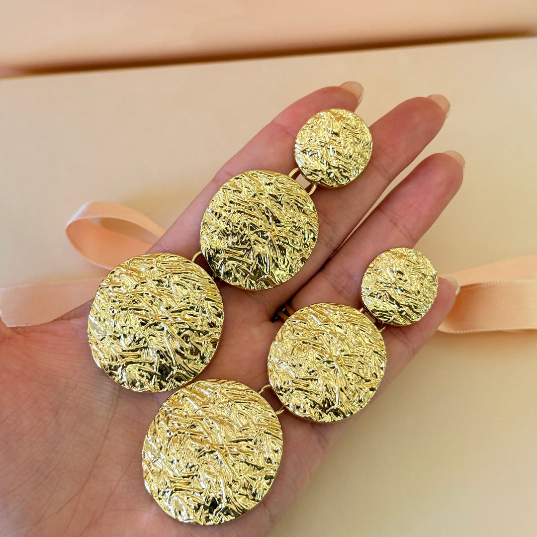 Plain chunky long texture gold plated clip on earrings