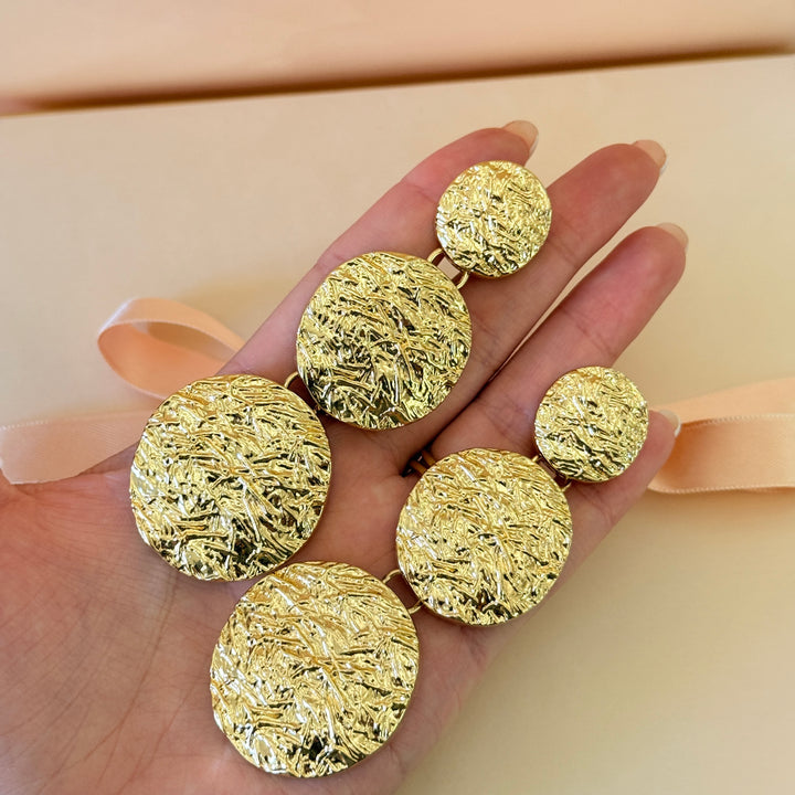 Plain chunky long texture gold plated clip on earrings