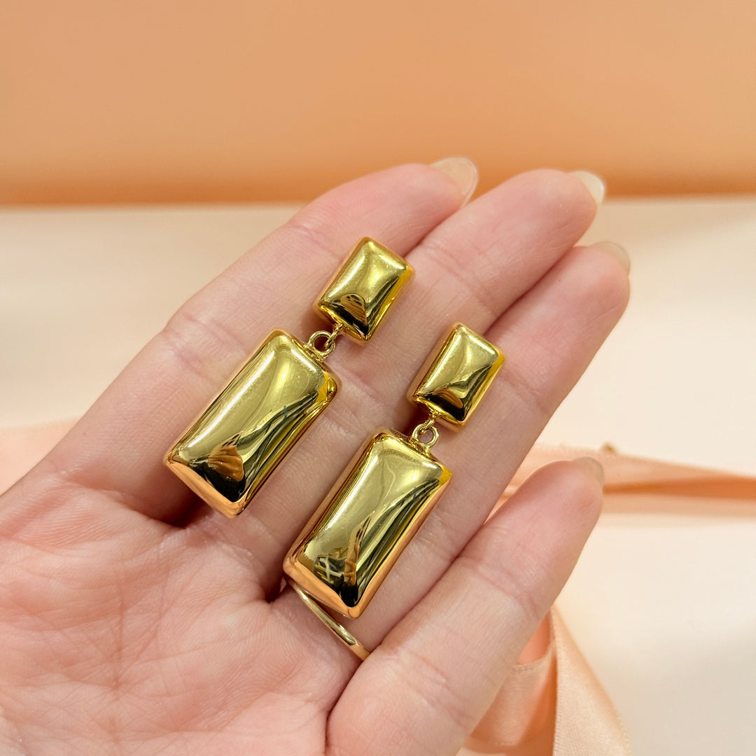 Double rectangular sterling silver gold plated earrings
