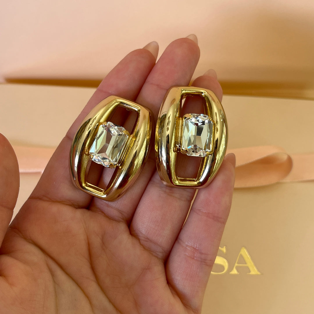 Preciosa crystals rectangular gold plated studs and bracelet