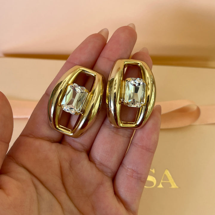 Preciosa crystals rectangular gold plated studs and bracelet