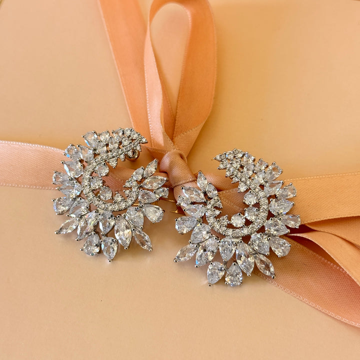 Chunky teardrop zircone silver earrings