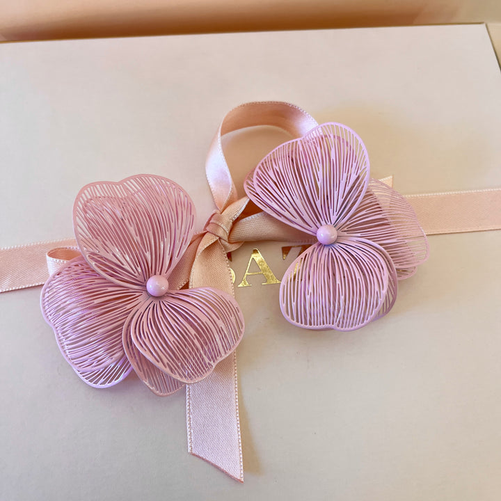 Light pink half flower gold plated earrings