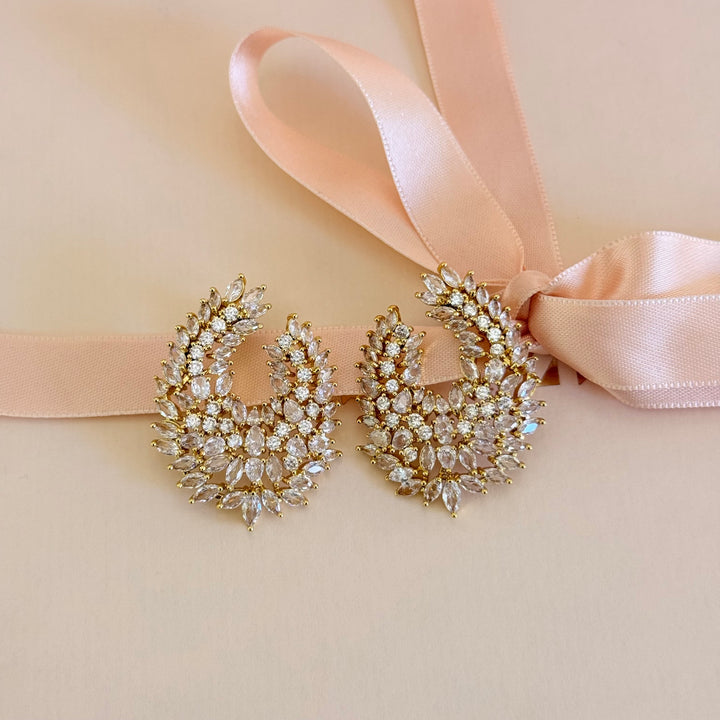 Chunky marquise and teardrop zircone gold plated earrings