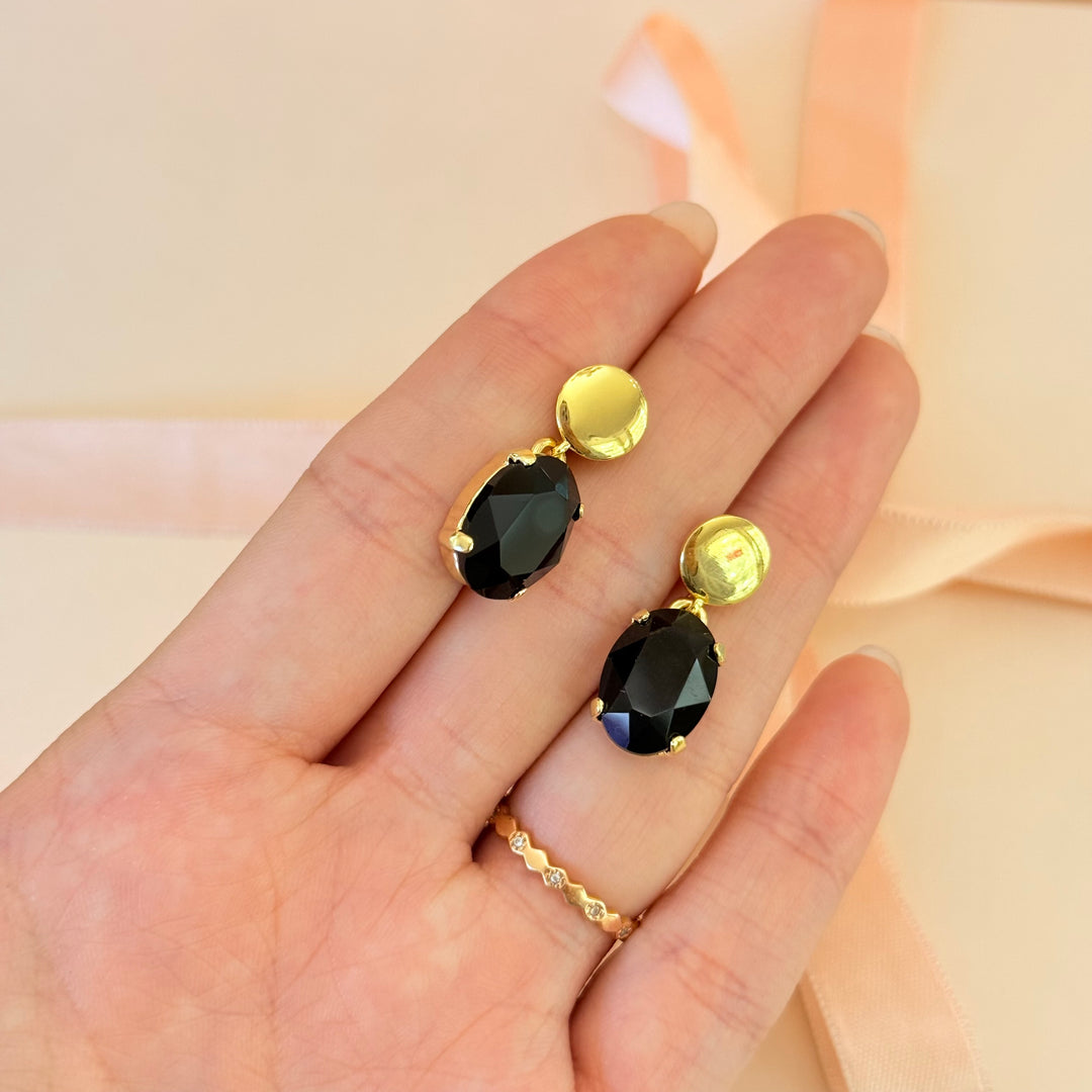 Black Swarovski crystals gold plated earrings