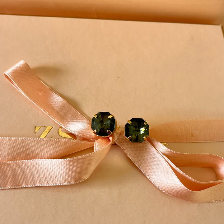 Olive green Swarovski crystals studs