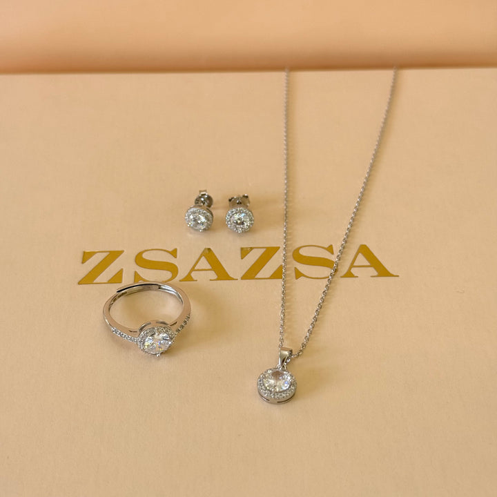 Dainty round sterling silver zircone pendant set