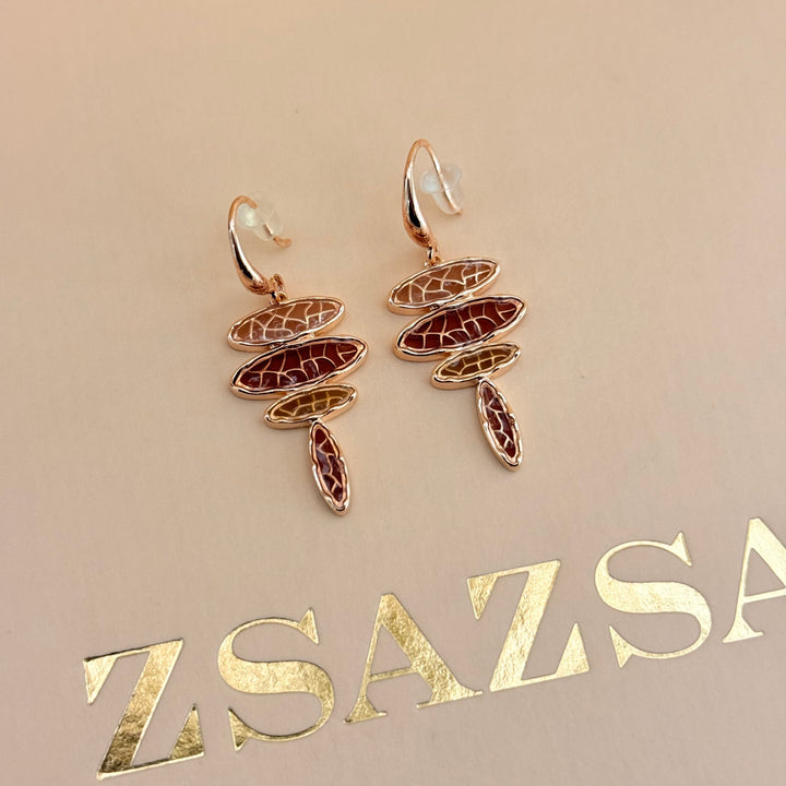 Brown and champagne texture enamel rose gold plated set