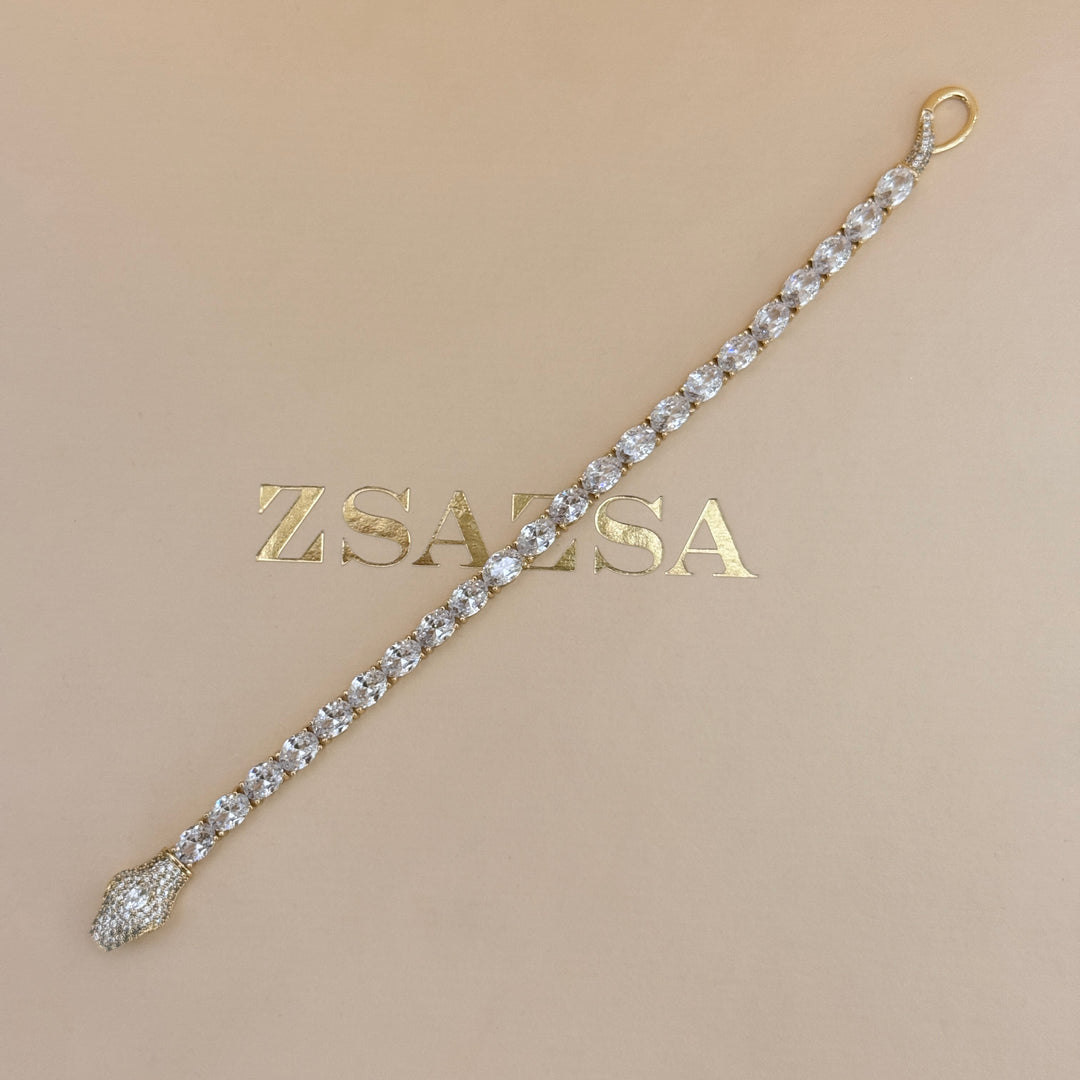 Zircone snake gold plated necklace & bracelet