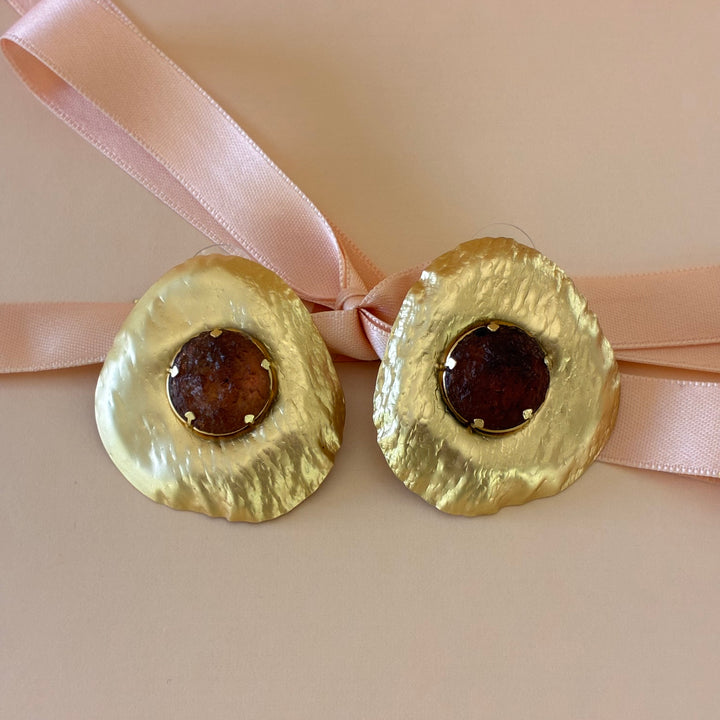 Handmade brown gold plated earrings