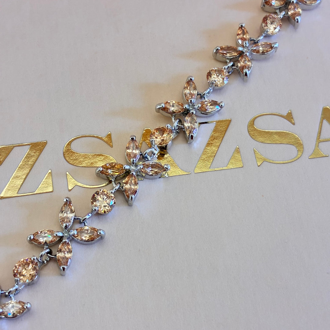 Flower peach zircone silver bracelet