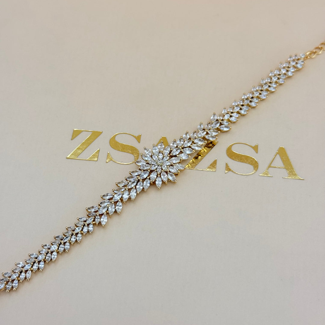 Flower marquise zircone gold plated set