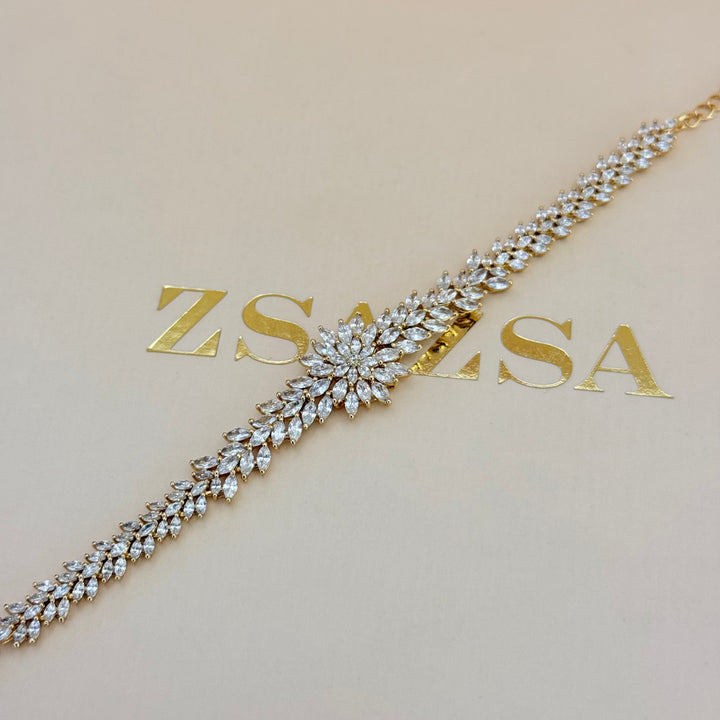 Flower marquise zircone gold plated set
